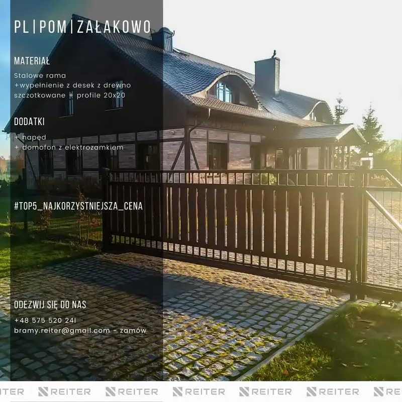 Brama przesuwna z furtka, z deskami, na zamowienie, Zalakowo gmina Sierakowice zalakowo