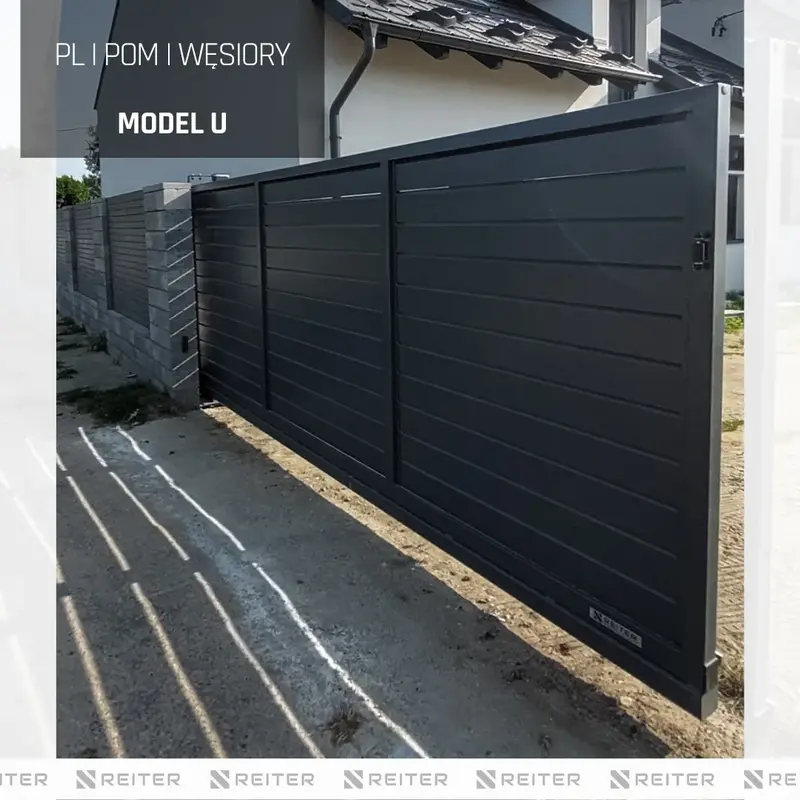 pelna brama przesuwna aluminiowa w poziomym wzorze wesiory  kolo suleczyna 45