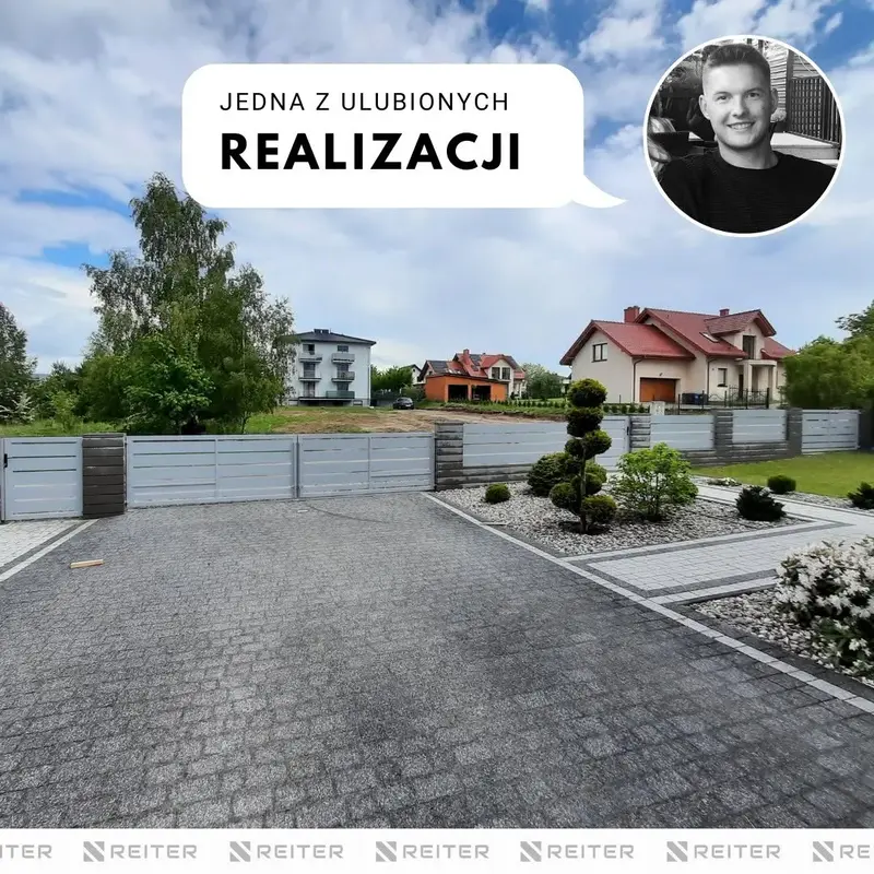 poziome aluminiowe ogrodzenie z szerokich profili zamontowane razem z automatyczna brama wjazdowa na murach w sierakowicach sierakowice 3